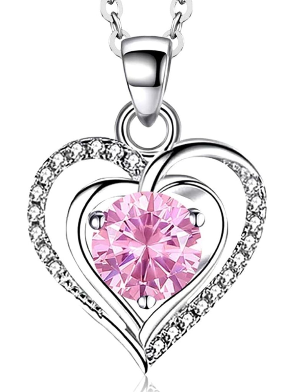 Women's Silver 925 Sterling Silver Zirconia Heart Birthstone Pendant Necklaces